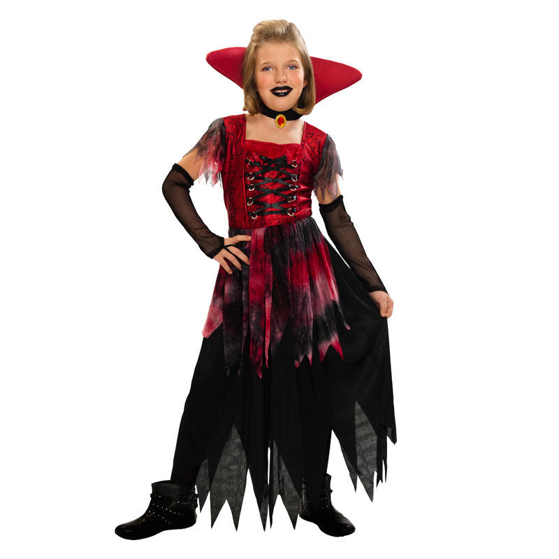 Lozzzyo Disfraz De Vampiresa Para Niña | Incluye Vestido, Collar De Rubíes, Rosa, Pasador Y Tatuajes | Tallas 4-13 Años | Halloween Y Carnaval