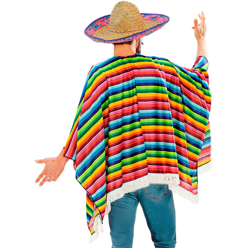 Disfraz de Poncho Mexicano con gorro para hombre Espalda