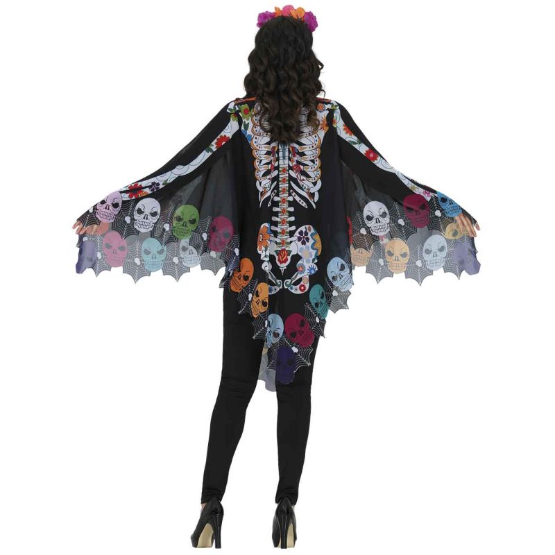 Disfraz de Poncho Esqueleto Catrina para mujer Espalda