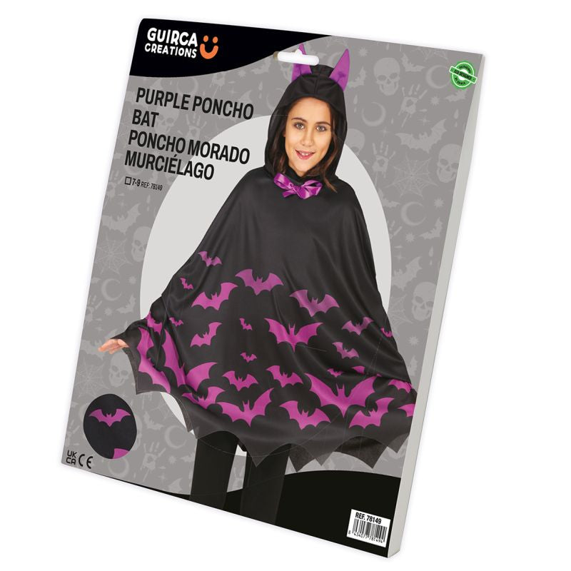 Disfraz de Poncho Murciélagos Morados para niña Packaging