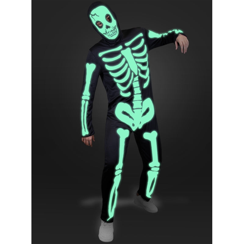 Disfraz de Esqueleto brilla en la oscuridad para hombre Detalle