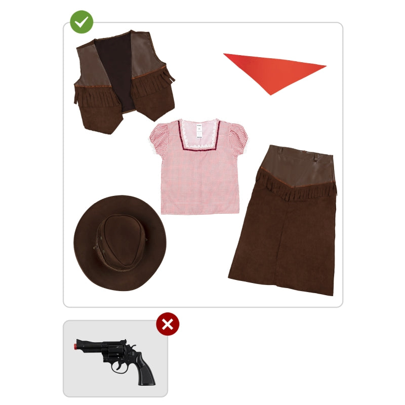 Disfraz de Vaquera Marrón Deluxe para mujer Contenido