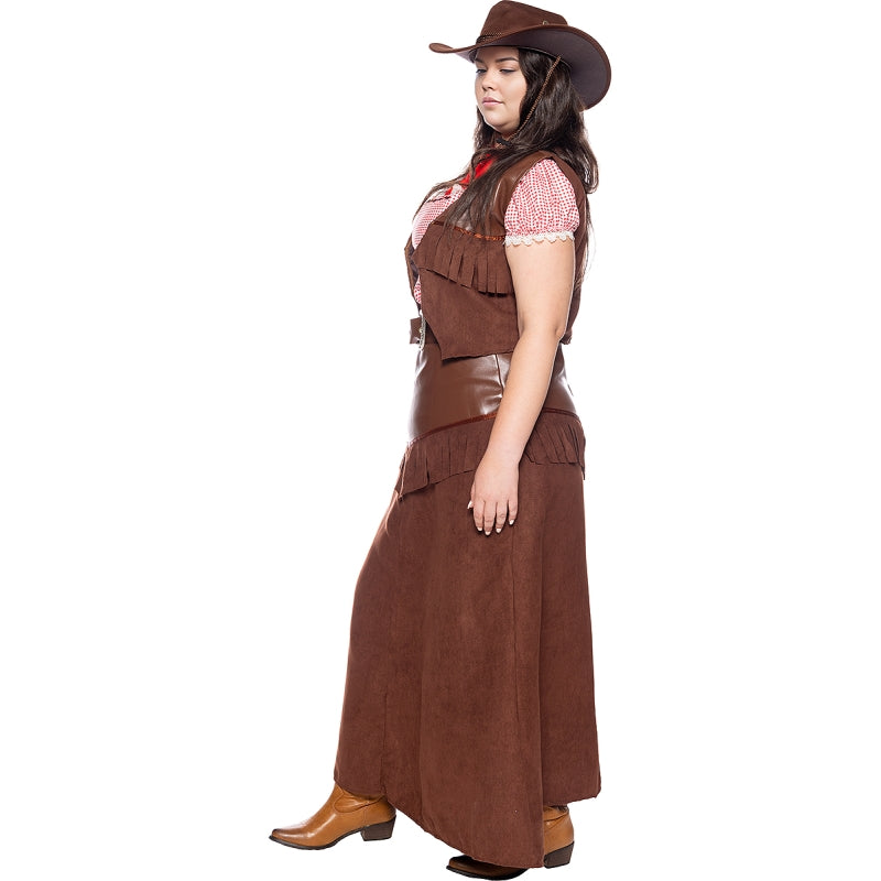 Disfraz de Vaquera Marrón Deluxe para mujer Perfil Talla Grande