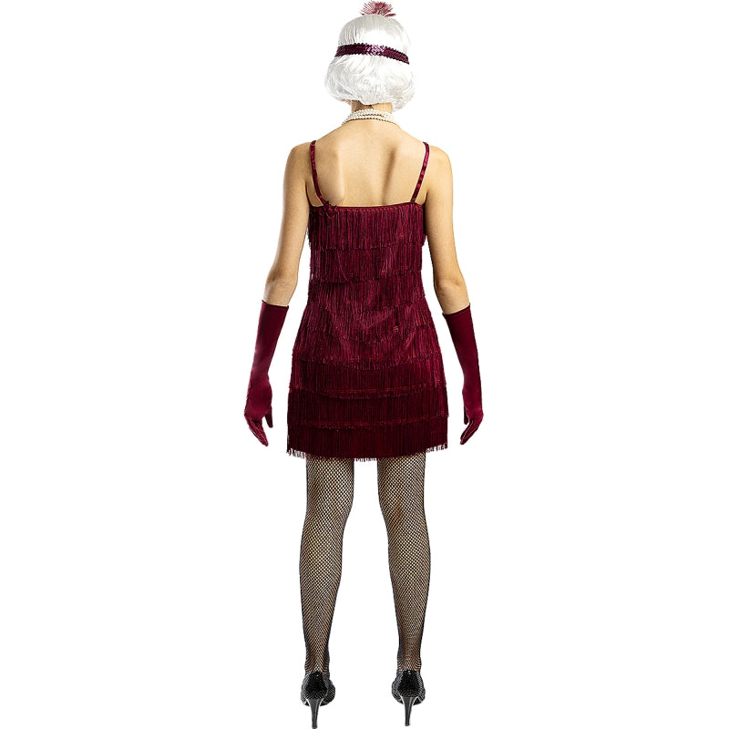 Disfraz de Charlestón Flecos Granate para mujer Espalda