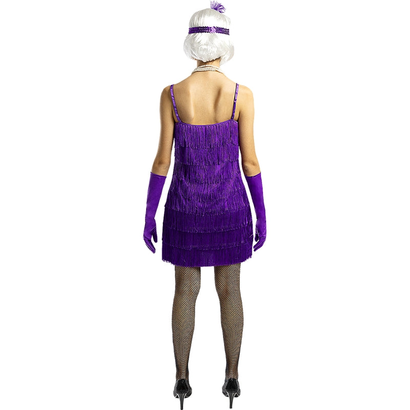Disfraz de Charlestón Flecos Violeta para mujer Espalda