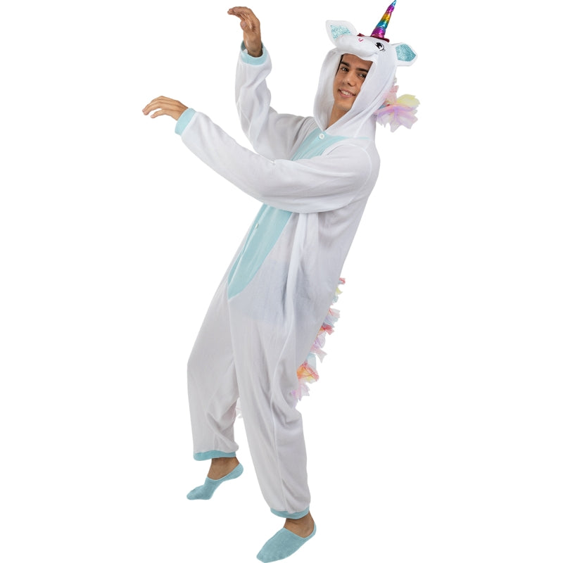 Disfraz de Unicornio Azul y Blanco Onesie adulto unisex Perfil Bis