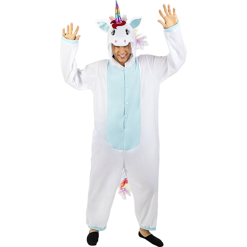 Disfraz de Unicornio Azul y Blanco Onesie adulto unisex