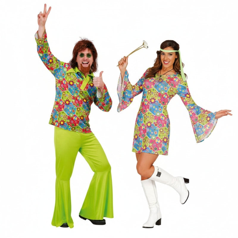Pareja Hippies Flowers Adulto