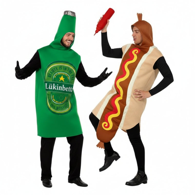 Pareja Botella de Cerveza y Salchicha