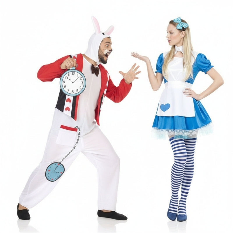 Pareja de Alicia Sexy y Conejo Blanco con reloj