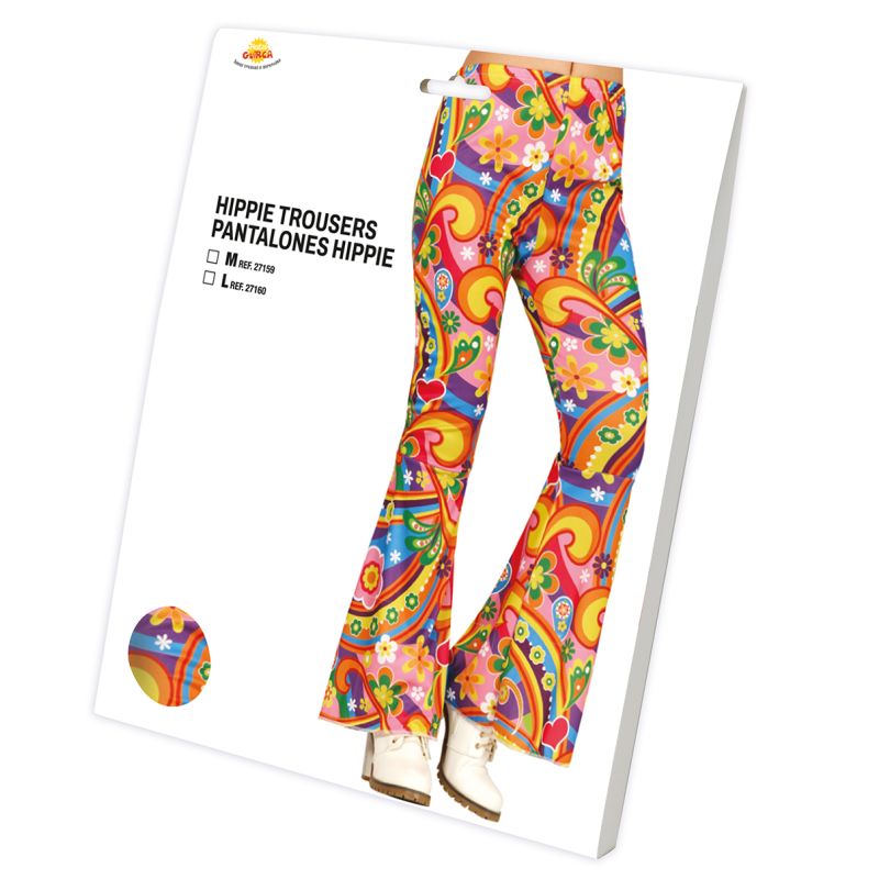 Pantalón de disfraz Hippie Flower Power para mujer Packaging