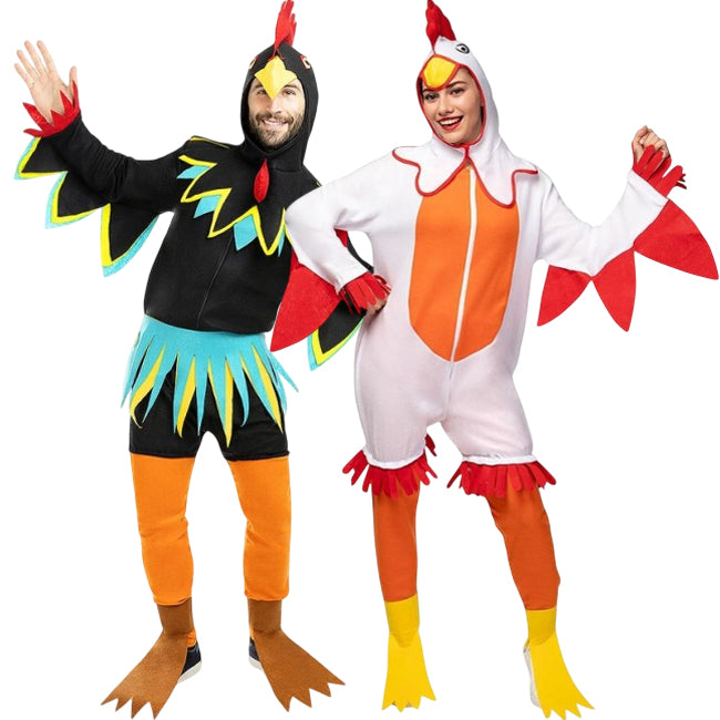 Gallo y Gallina con cresta para disfrazarte en pareja