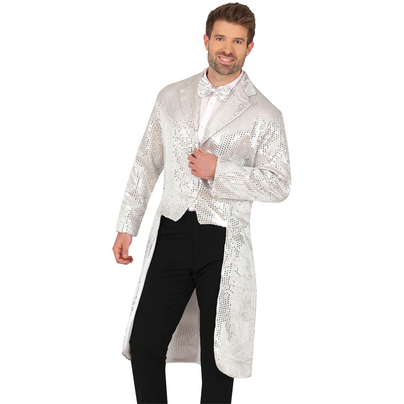 Chaqueta Frac de Lentejuelas Plateadas para Hombre