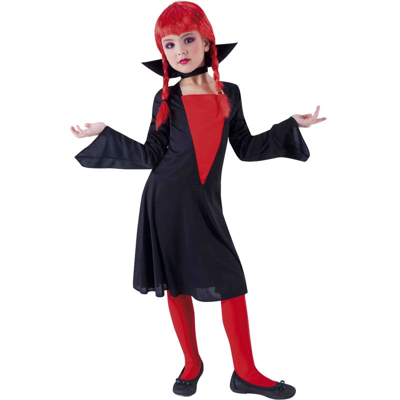 MOMOSTAR Vestido de Vampiro, Disfraz Vampiresa Niña con Collar, Pulsera, Máscara, Calcetines, Rosa y Pegatina, Vestido de Vampirina para Halloween Carnaval Cosplay (XL