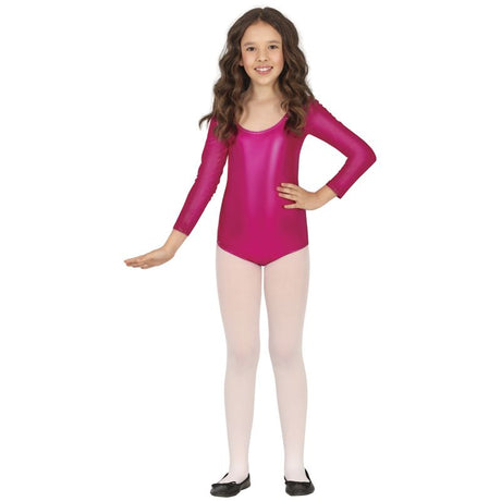 Disfraz de Body Fucsia Metalizado Manga Larga para niña
