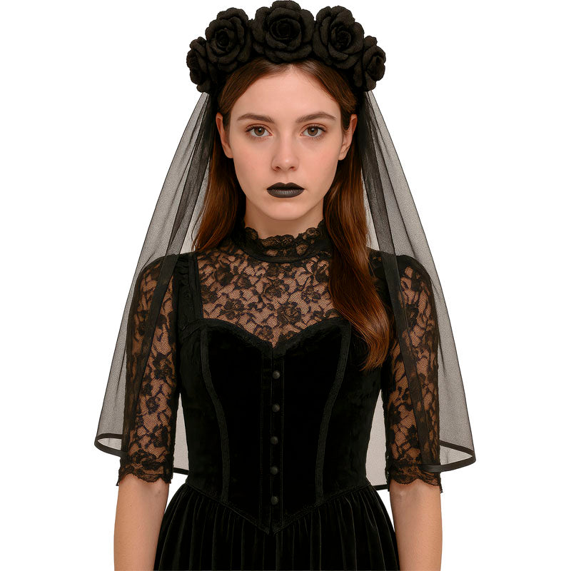 Diadema velo negro con flores