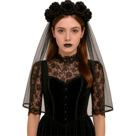 Diadema velo negro con flores