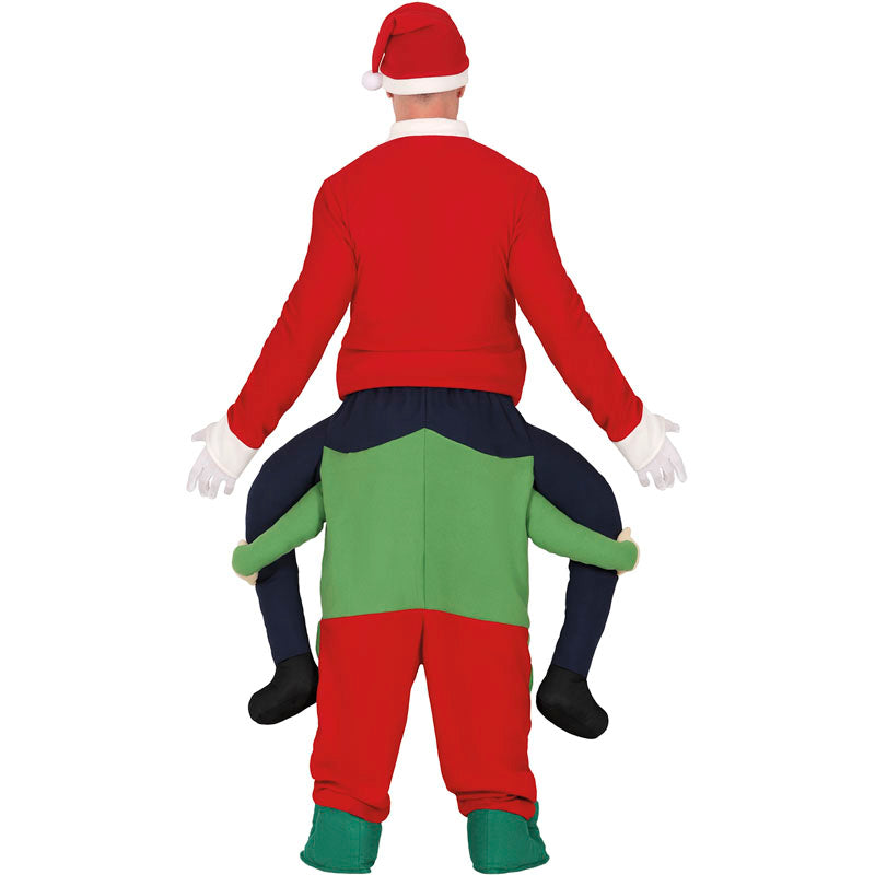Disfraz de Elfo con Papá Noel a hombros adulto unisex Espalda