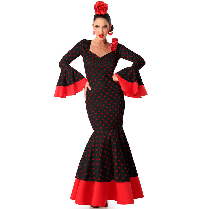 Disfraz de Flamenca negra con lunares rojos para mujer