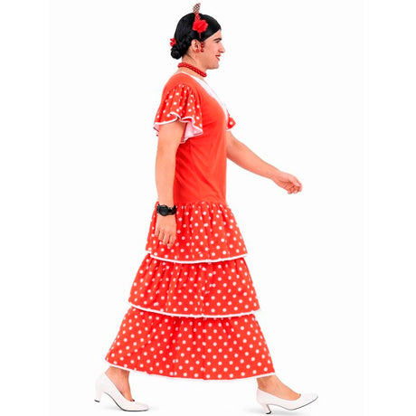 Disfraz de Sevillana roja con lunares blancos para hombre perfil