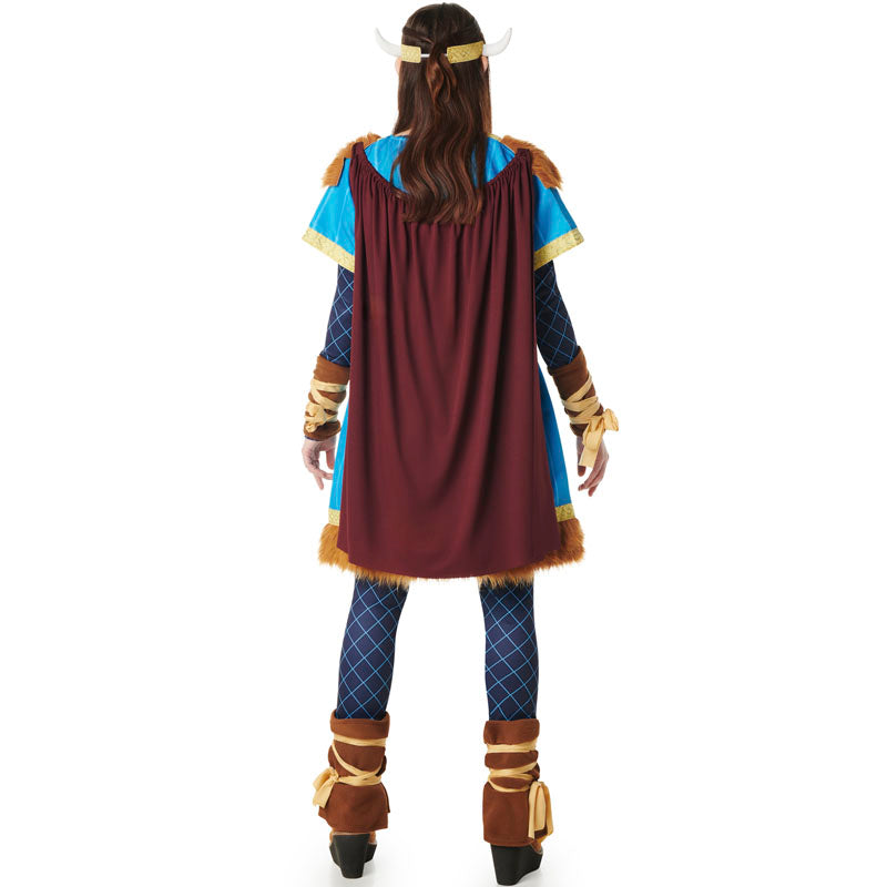 Disfraz de Vikinga azul para mujer Espalda