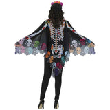 Disfraz de Poncho Esqueleto Catrina para mujer Espalda