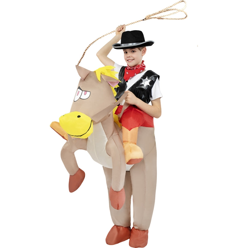 Disfraz de Vaquero a hombros  de Caballo hinchable infantil