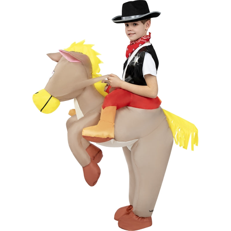 Disfraz de Vaquero a hombros  de Caballo hinchable infantil Perfil