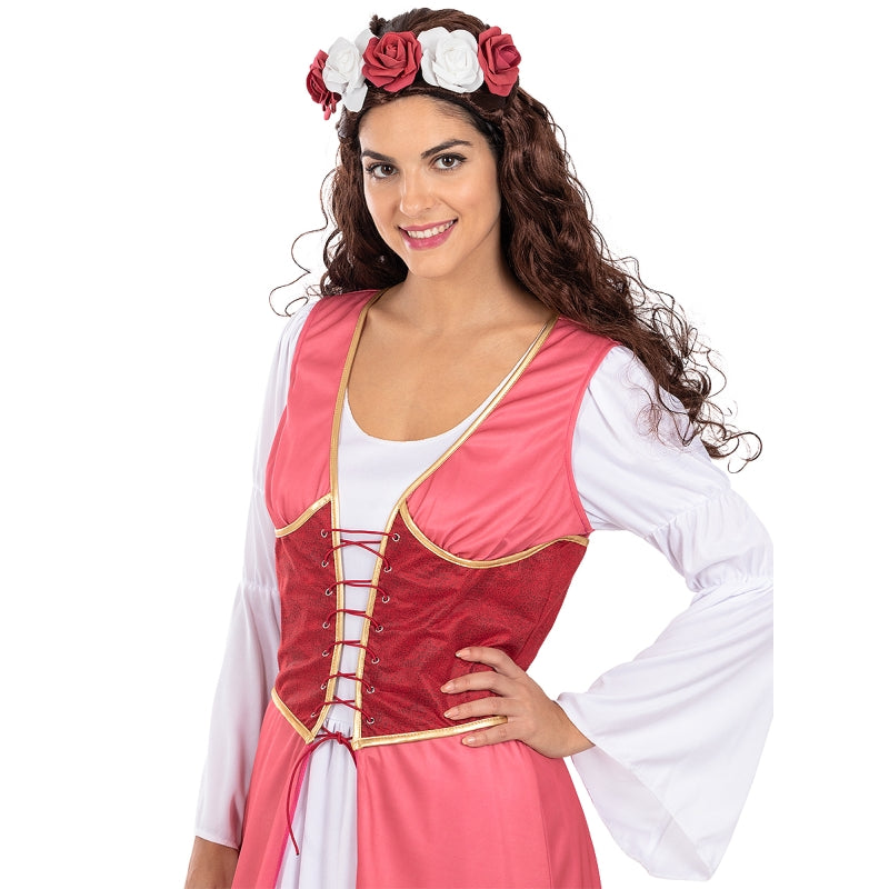 Disfraz de Princesa Medieval con Flores para mujer Detalle