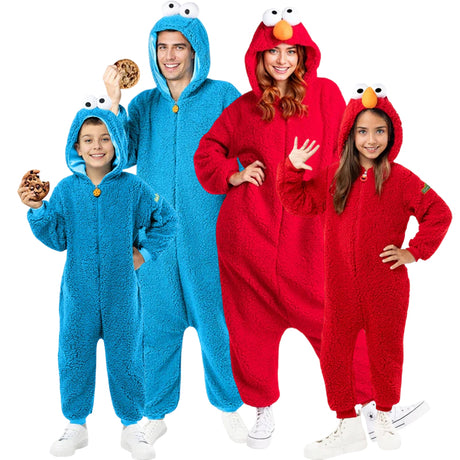 Disfraces Triki y Elmo de Barrio Sésamo para grupos y familias