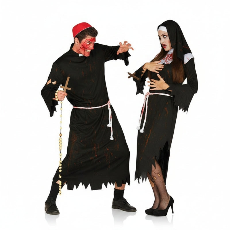 Pareja Cura y Monja Zombies Sangrantes