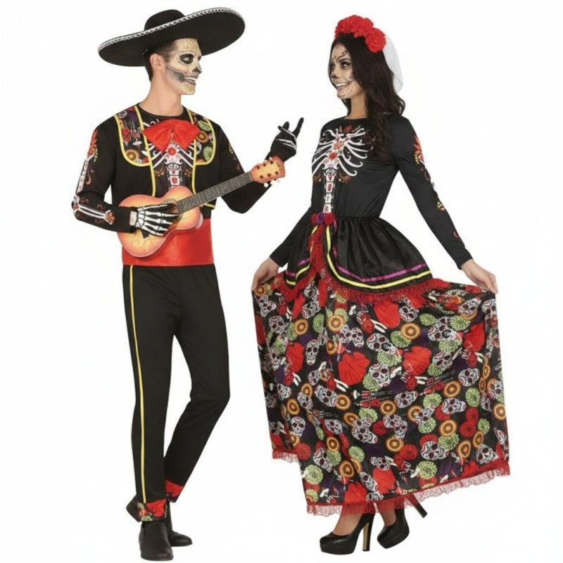 Pareja de Esqueleto Mariachi y Reina Catrina