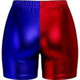Pantalón Corto de disfraz Azul y Rojo Metalizado para mujer Detalle Bis
