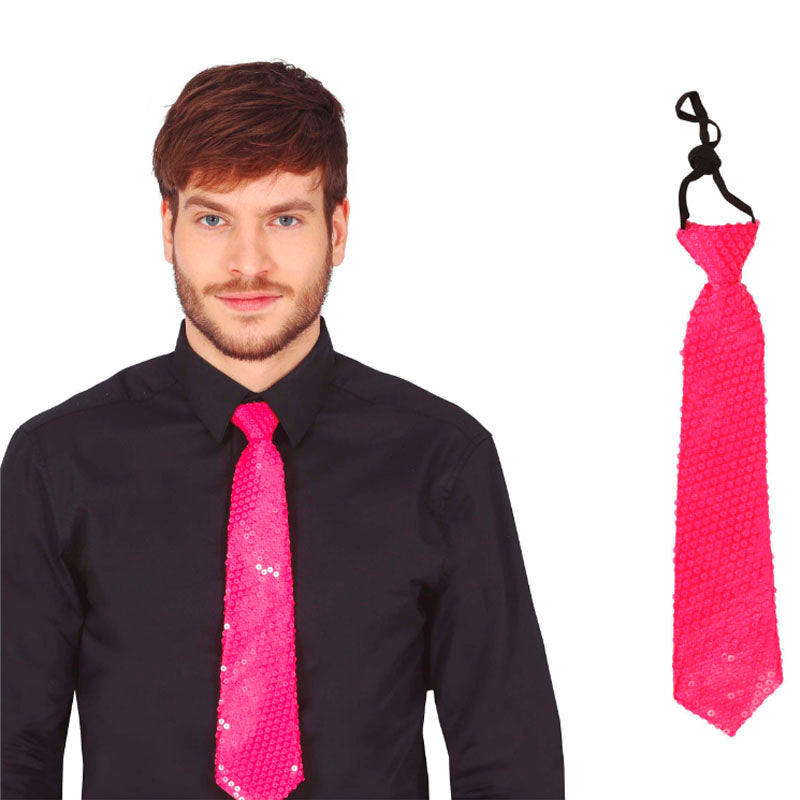 Corbata de lentejuelas rosa neón