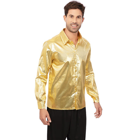 Camisa dorada de lentejuelas estilo disco de los años 70