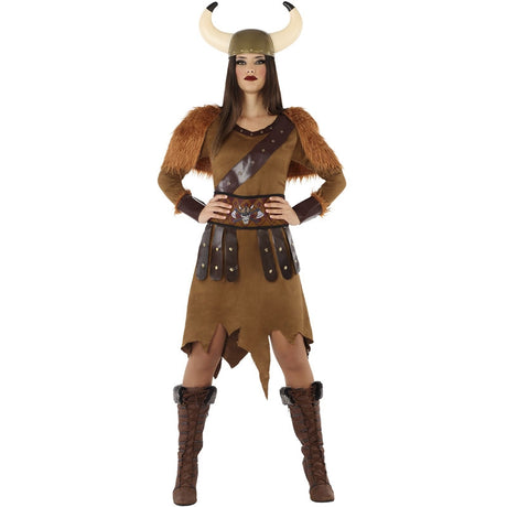 FYASA - Disfraz de vikinga marrón para mujer (S FYASA - Disfraz de vikinga marrón para mujer (S