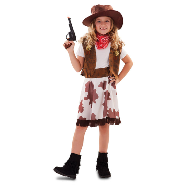 ReliBeauty Disfraz De Vaquera Para Niñas De 3 A 12 Años – 5 Piezas Con Sombrero, Chaleco, Falda Y Bufanda, Ideal Para Carnaval Y Fiestas (talla 130)