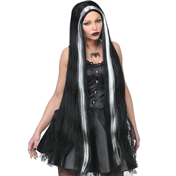 Amakando Pelo Postizo Gótico - Negro-Blanco | Peluca Mujer Punk | Peluca Corta Carnaval | Cabello Con Mechones