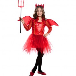 ▷ Disfraz Diablesa roja con alas Niña |【Envío Halloween 24h】