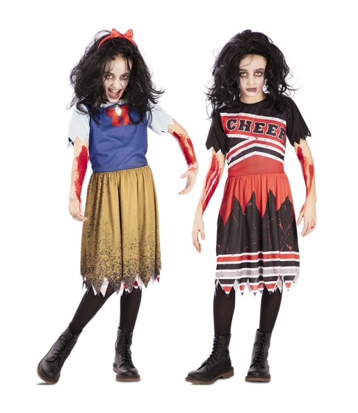 Disfraz de Blancanieves y Animadora zombie reversible para niña 