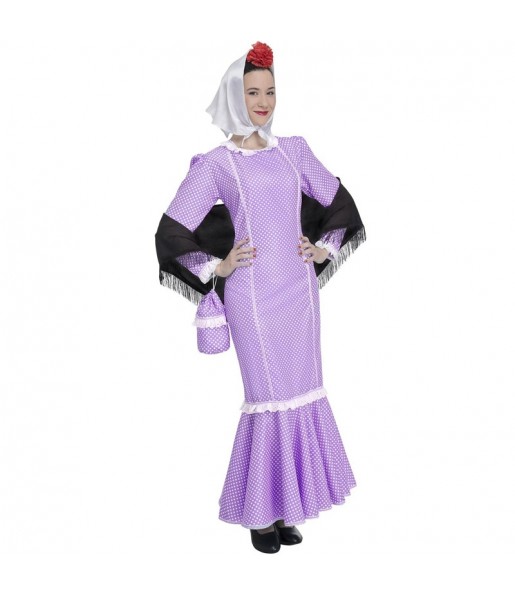 Disfraz de Chulapa lila para mujer