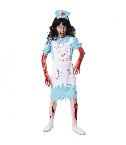 Disfraz de Enfermera zombie azul para niña 