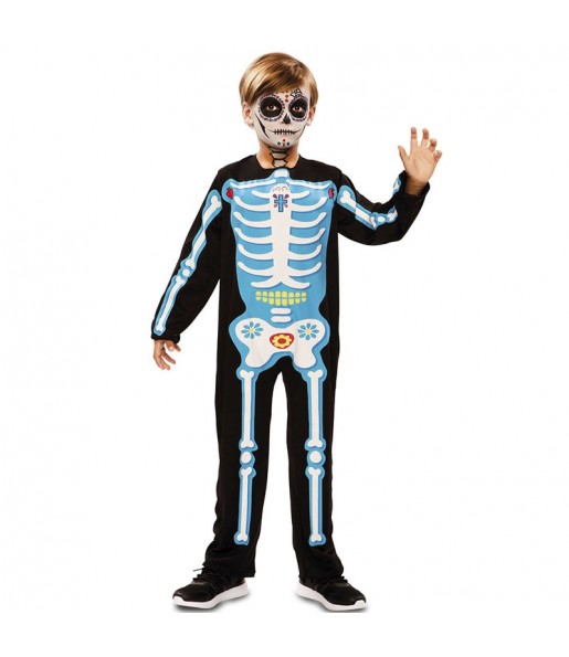 Disfraz de Esqueleto azul día de los muertos para niño