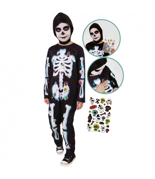Disfraz de Esqueleto con pegatinas para niño