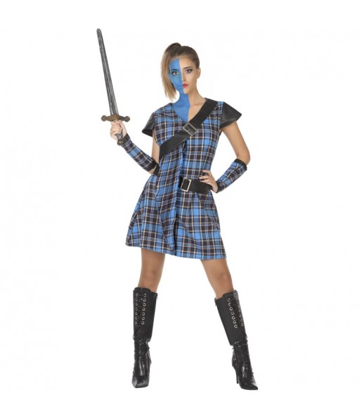 Disfraz de Guerrera escocesa azul para mujer