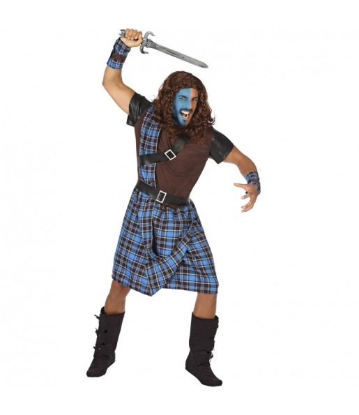 Disfraz de Guerrero escocés azul para hombre