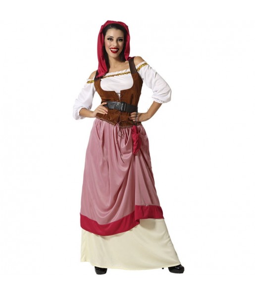 Disfraz de Mesonera medieval rojo para mujer