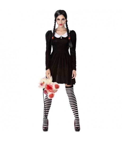 Disfraz de Miércoles Addams negro para mujer
