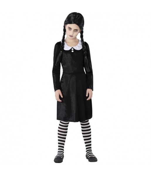 Disfraz de Miércoles Addams negro para niña
