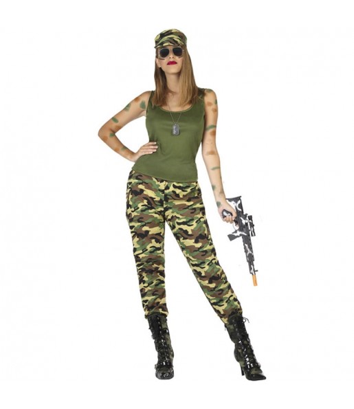 Disfraz de Militar verde para mujer